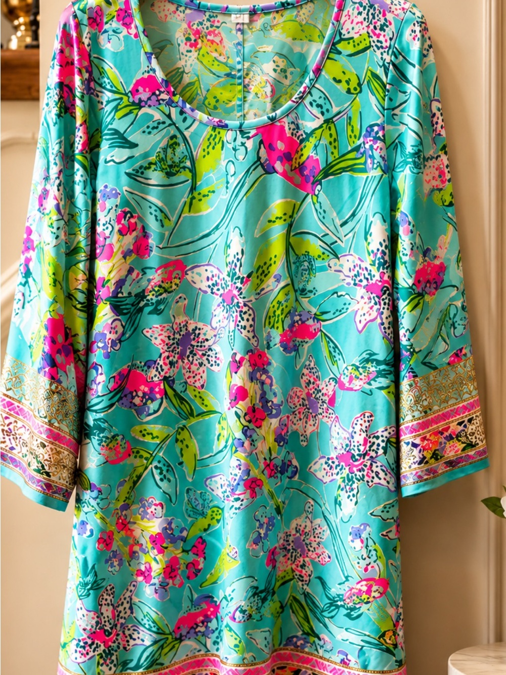 Lilly Pulitzer Turquoise Floral Scoop Neck Women’s Dress XL LIKE NEW!!!!! - Picture 3 of 6